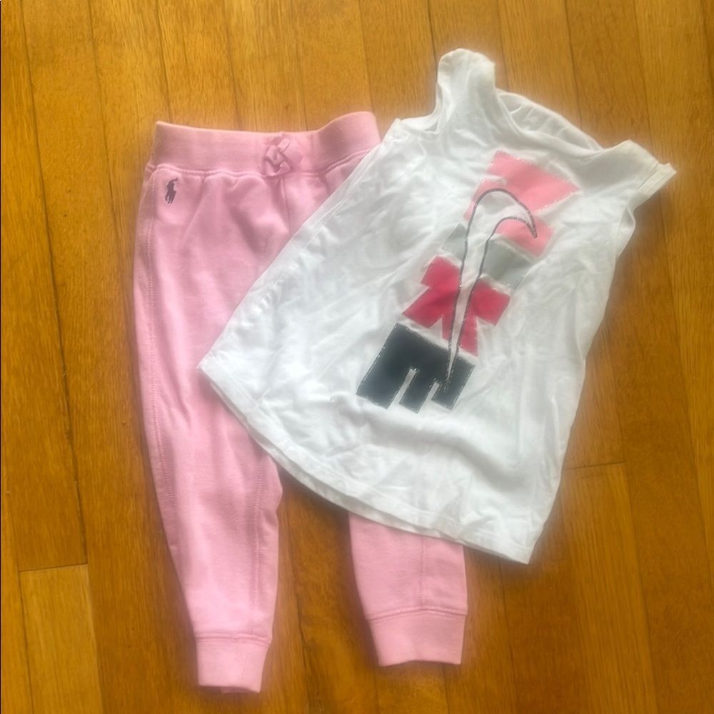 Pink Kids Bottoms with White Graphic Top